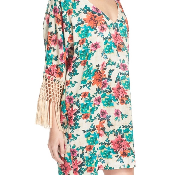 NWT ViX Fringe Trim Floral Cover-Up Dress Large - Picture 5 of 7